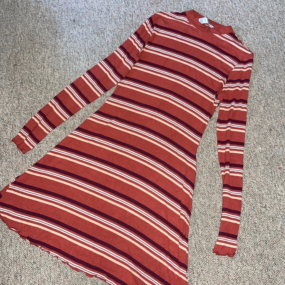 Long Sleeve Collar Striped Dress